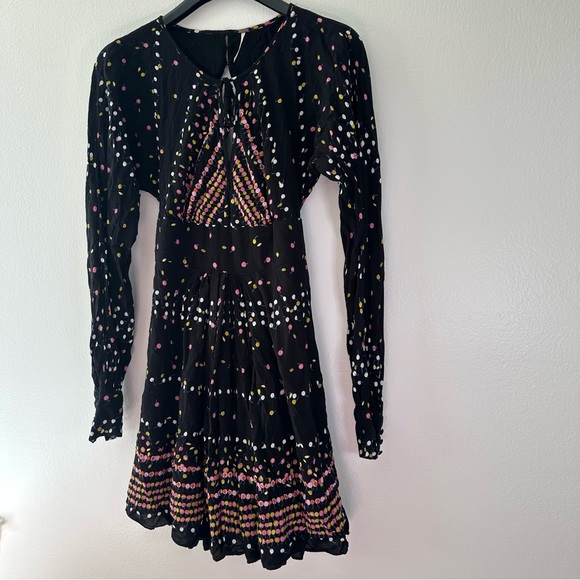 Free People Coryn Mini Dress Black Printed Open Back Long Sleeve Size 2 - Picture 11 of 15